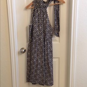 Shoshanna all silk black/white print halter dress